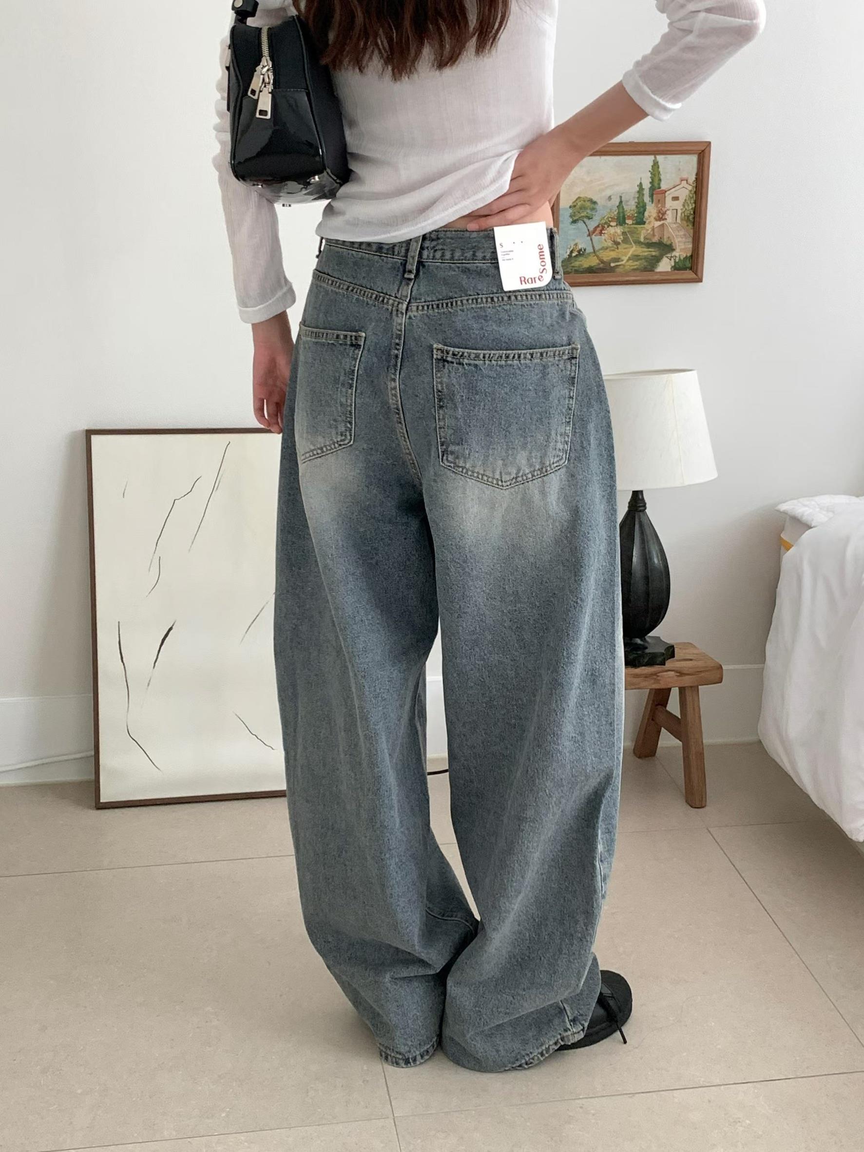 高腰洗白牛仔褲
